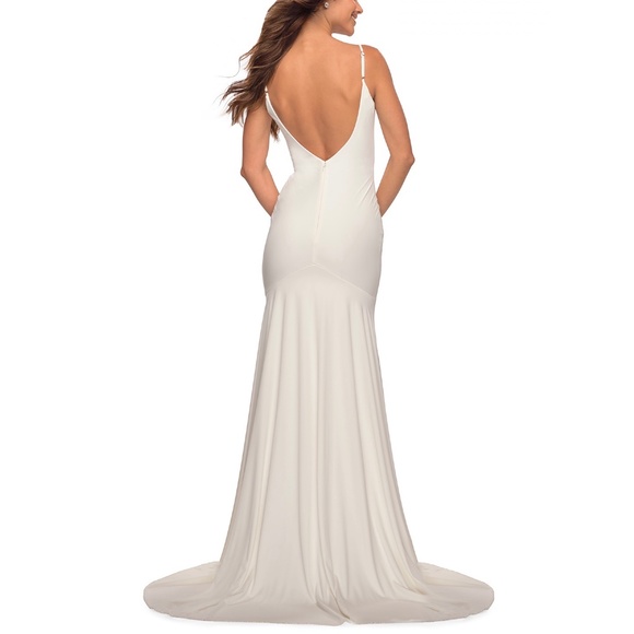 La Femme 30458 Low V Back Jersey with Train Gown - Picture 10 of 11